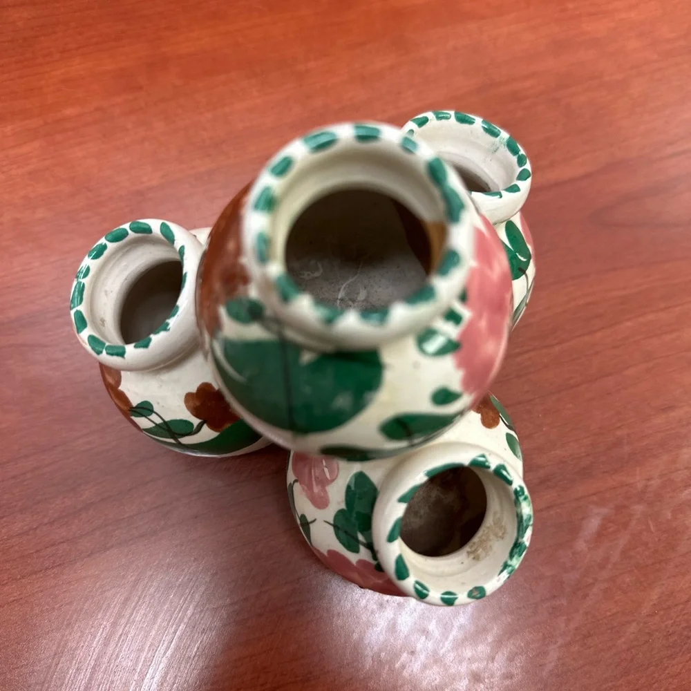 Italian Majolica Multi Bud Hand Made/Painted Ceramic Vase VGUC